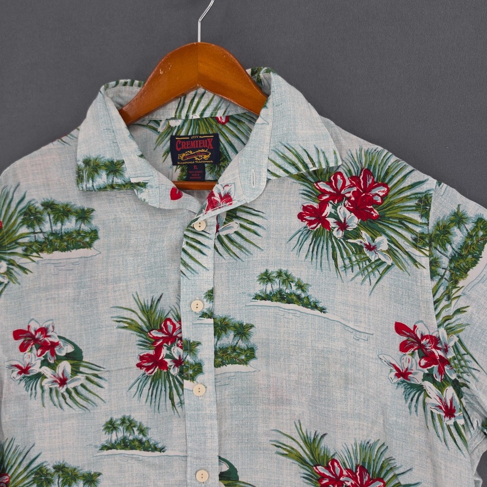 Cremieux Mens XL Tropical Island Hibiscus Print Lyocell Short Sleeve Shirt Blue